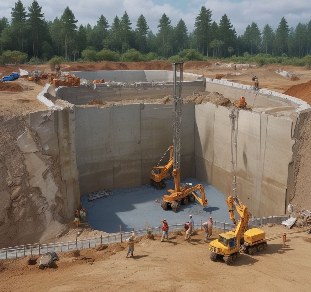 an image of foundation work with reinforced concrete being poured, emphasizing solid groundwork.