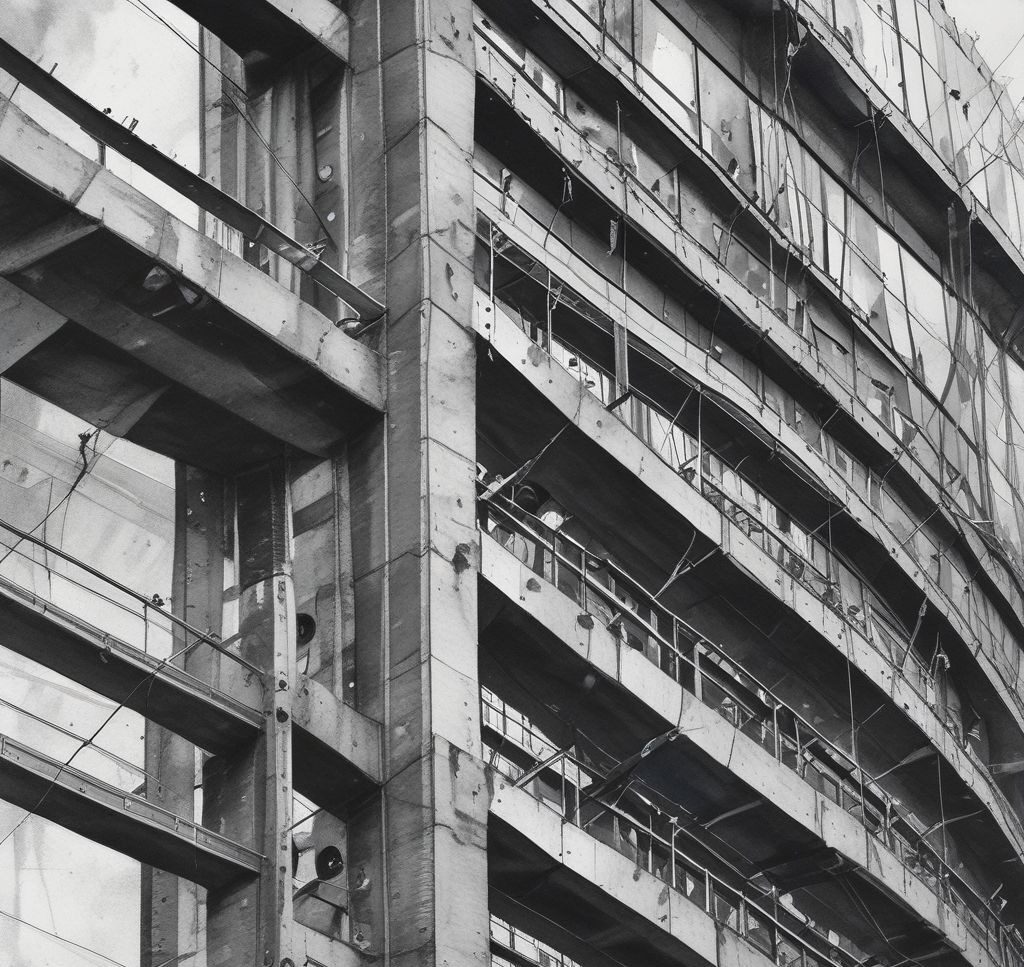 a close-up image of structural elements being connected with bolts and plates for reinforcement.