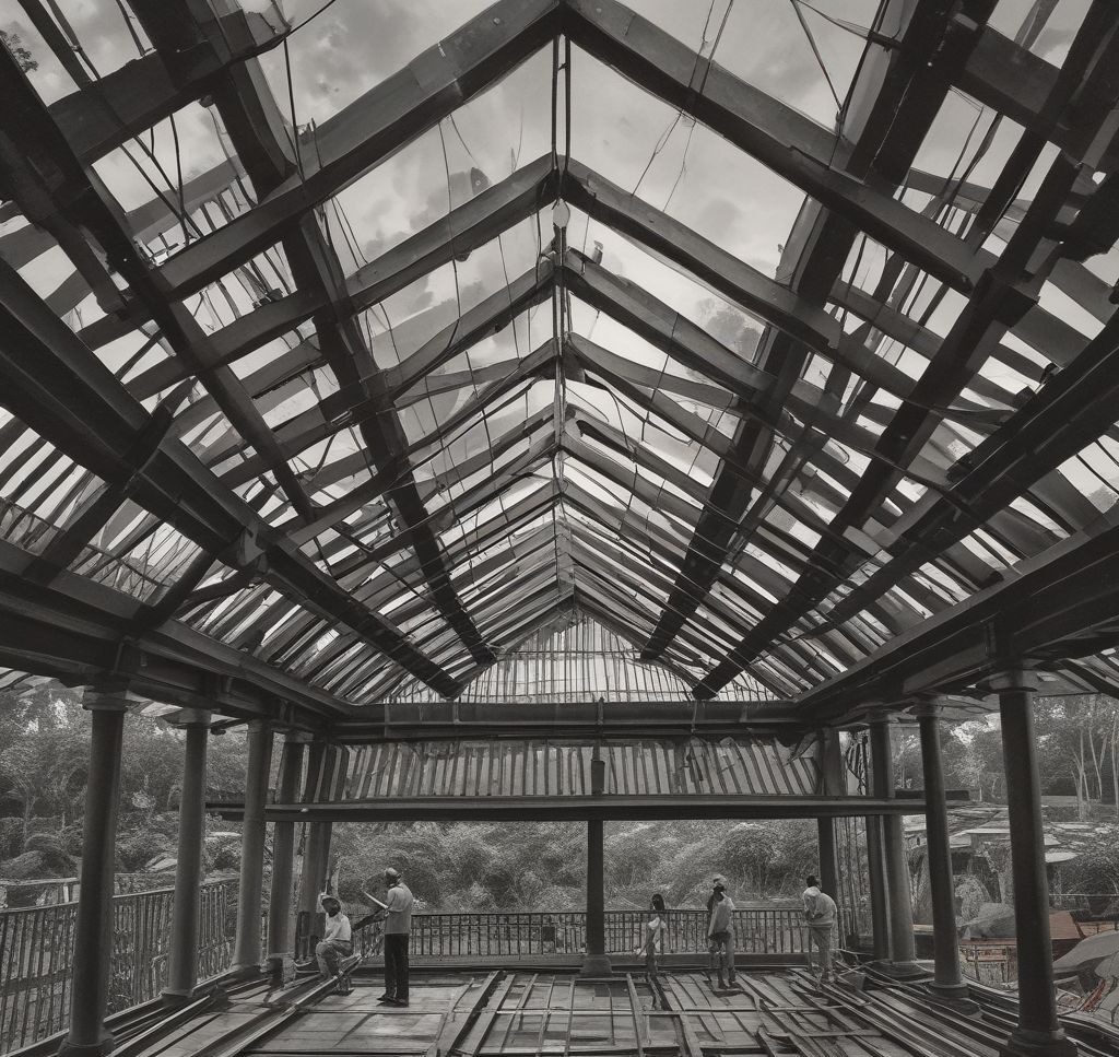 an image of a roof being installed, highlighting the careful design and reinforcement of the structure.