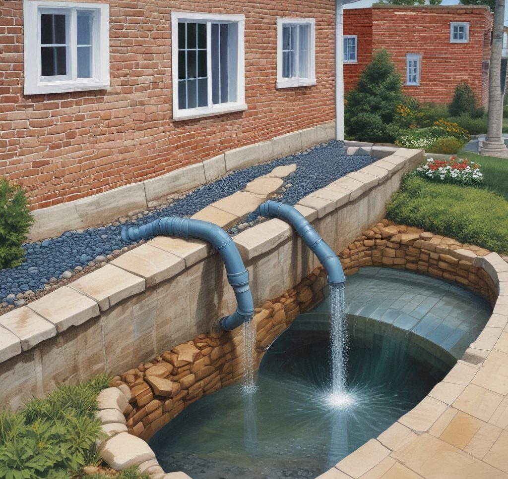 an image of a properly installed drainage system, including graded land and downspouts, emphasizing water management.