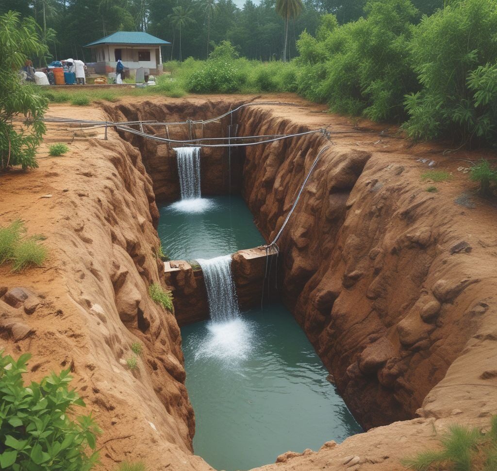 an image of a foundation with a proper drainage system in place, including subsurface drains and site grading.
