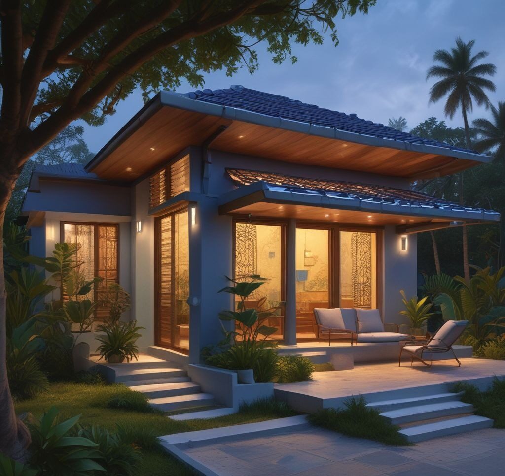an image of a home equipped with LED lighting and energy-efficient appliances, highlighting the modern, eco-friendly technology.