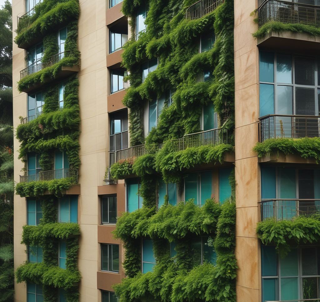 a stunning vertical garden installed on a building's facade, showcasing its aesthetic beauty and integration with nature.
